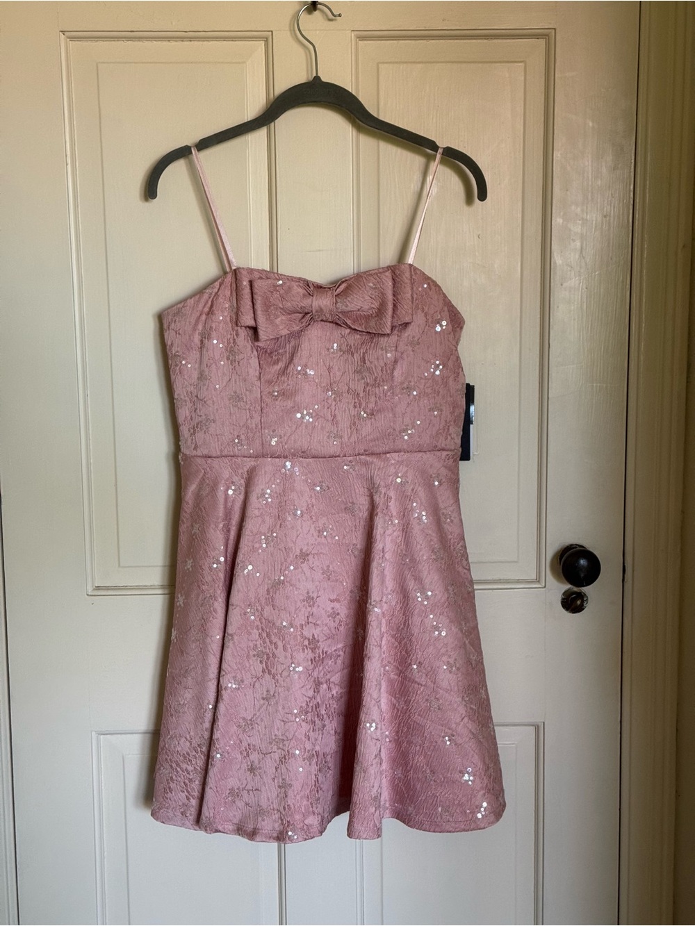 City Studio Rose Pink Sequin Bow Fit-and-Flare Mini Dress